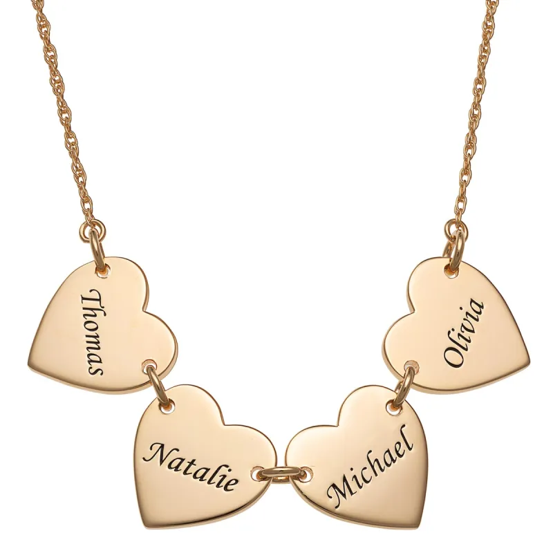14K Gold over Sterling Engraved Name Heart Station Necklace - 4 Names sold by Limoges Jewelry