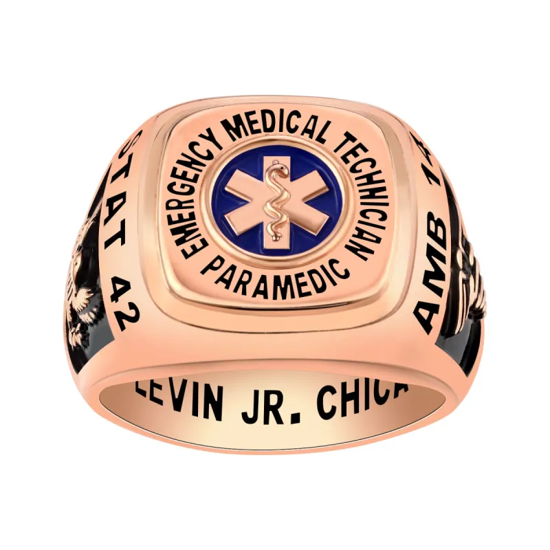 Men's Rose Gold over Sterling EMT First Responder Ring sold by Limoges Jewelry