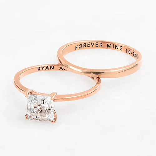 14K Rose Gold over Sterling Square White Topaz 2-Piece Engraved Wedding Ring Set sold by Limoges Jewelry product image thumbnail 4