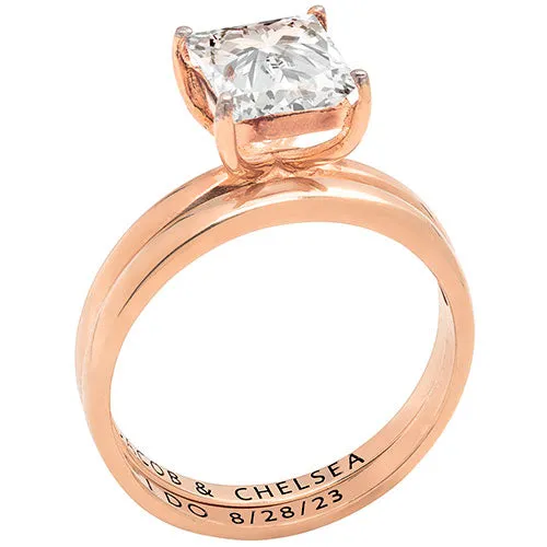 14K Rose Gold over Sterling Square White Topaz 2-Piece Engraved Wedding Ring Set sold by Limoges Jewelry product image thumbnail 2