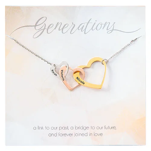 Tricolor Engraved Generations Interlocking Hearts Necklace sold by Limoges Jewelry product image thumbnail 3
