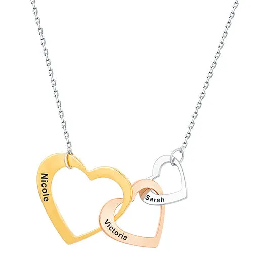 Tricolor Engraved Generations Interlocking Hearts Necklace sold by Limoges Jewelry