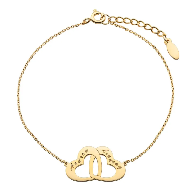 14K Gold over Sterling Engraved Interlocking Heart Bracelet sold by Limoges Jewelry