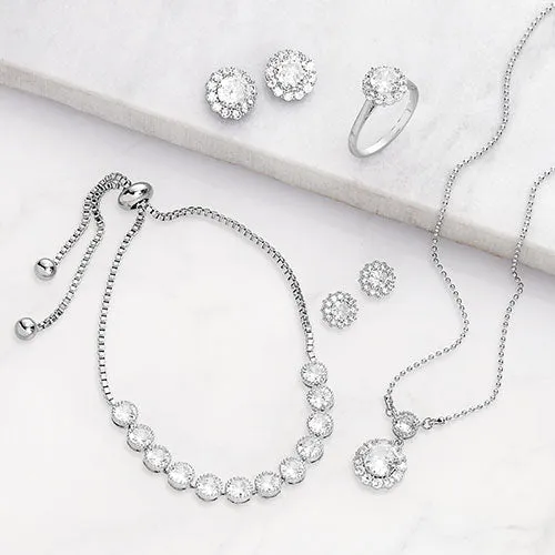 Silvertone CZ Halo Earring, Necklace, Bracelet and Ring Set sold by Limoges Jewelry product image thumbnail 2
