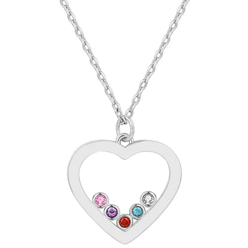 Enamel Open Heart with Birthstones Necklace - 1 to 5 stones sold by Limoges Jewelry