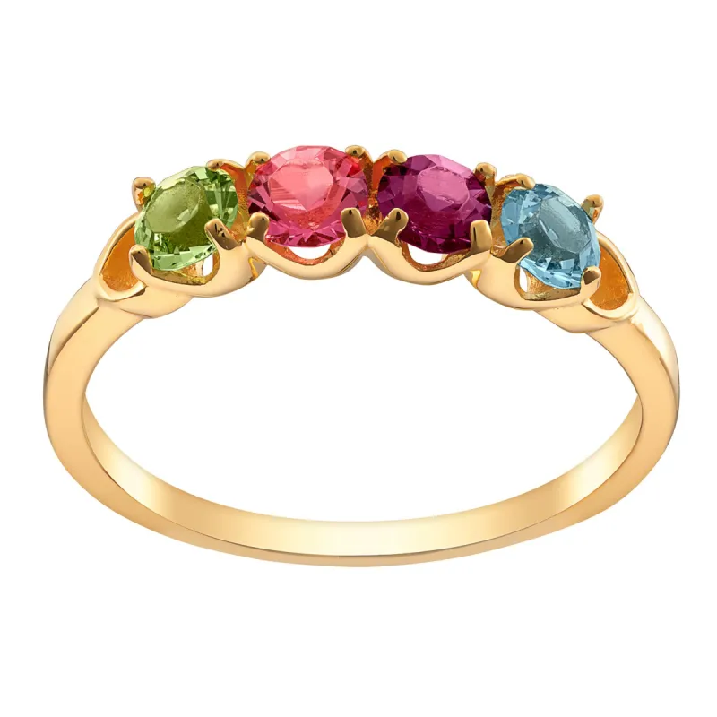 14K Gold over Sterling Round Birthstone Ring with Hearts - 4 Stones sold by Limoges Jewelry