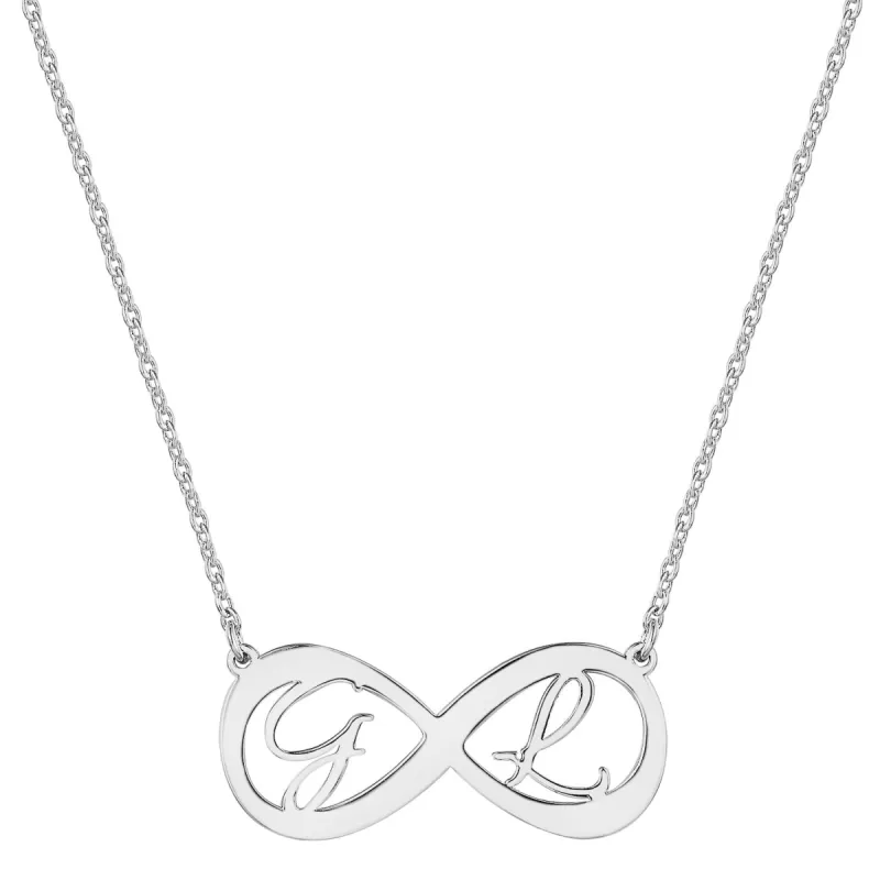 Sterling Silver Double Initial Infinity Necklace sold by Limoges Jewelry
