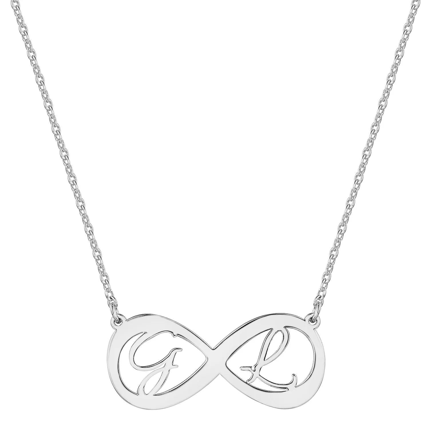Sterling Silver Double Initial Infinity Necklace sold by Limoges Jewelry