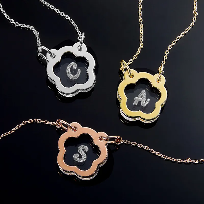 Etched Clear Acrylic Flower Pendant Necklace sold by Limoges Jewelry