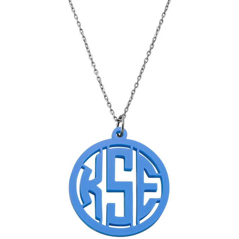 Classic Round Acrylic Monogram Pendant Necklace sold by Limoges Jewelry