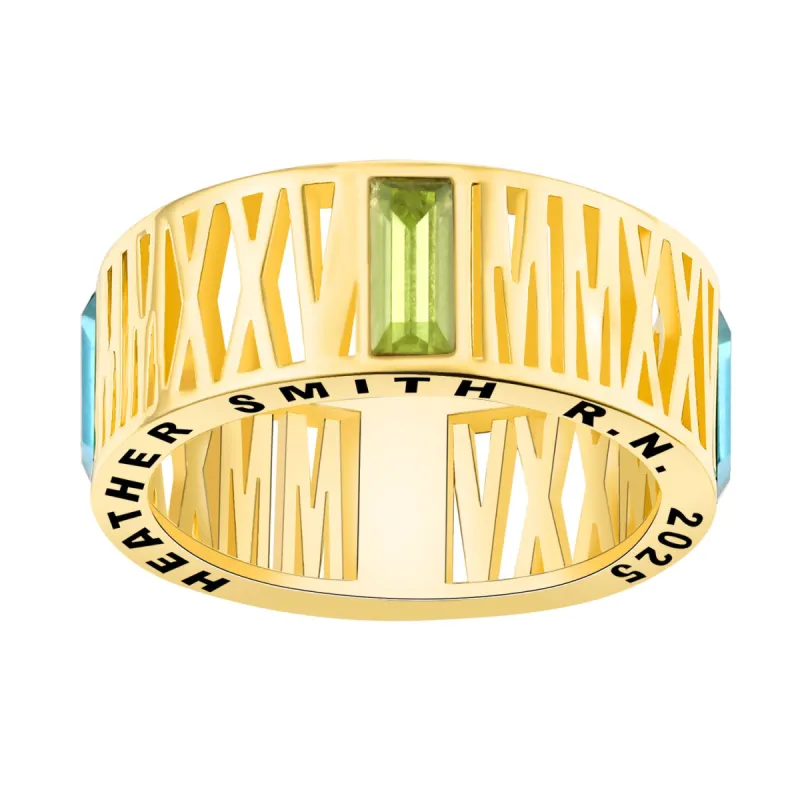 Women's Gold Over Sterling Roman Numeral 2025 Birthstone Class Ring sold by Limoges Jewelry