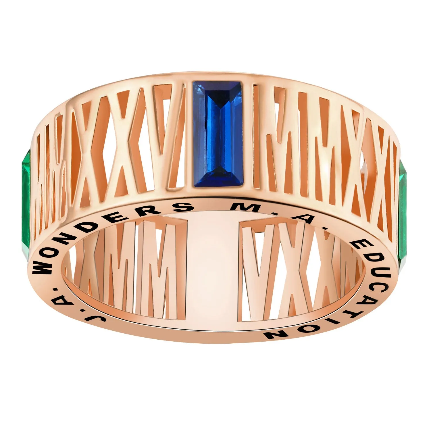 Men's Rose Gold Plated CELEBRIUM Roman Numeral 2025 Birthstone Class Ring sold by Limoges Jewelry