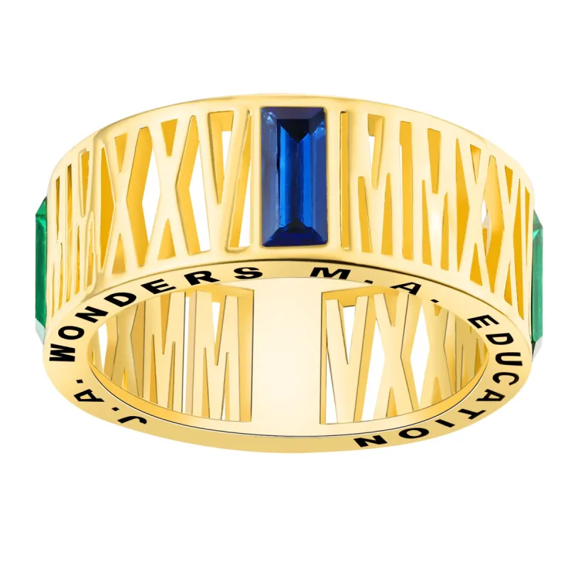 Men's Gold Plated CELEBRIUM Roman Numeral 2025 Birthstone Class Ring sold by Limoges Jewelry