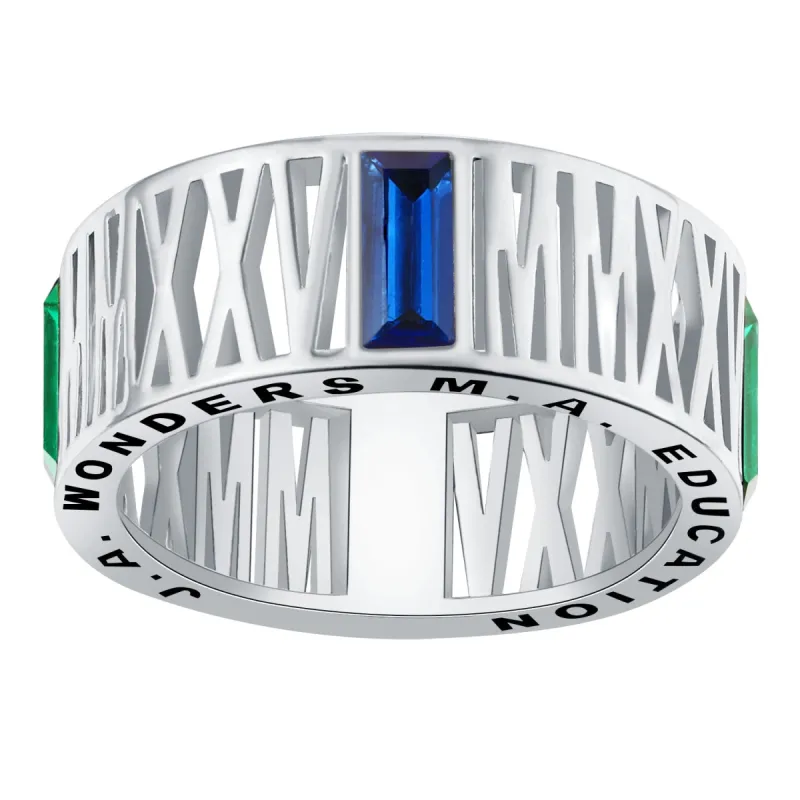 Men's Sterling Silver Roman Numeral 2025 Birthstone Class Ring sold by Limoges Jewelry