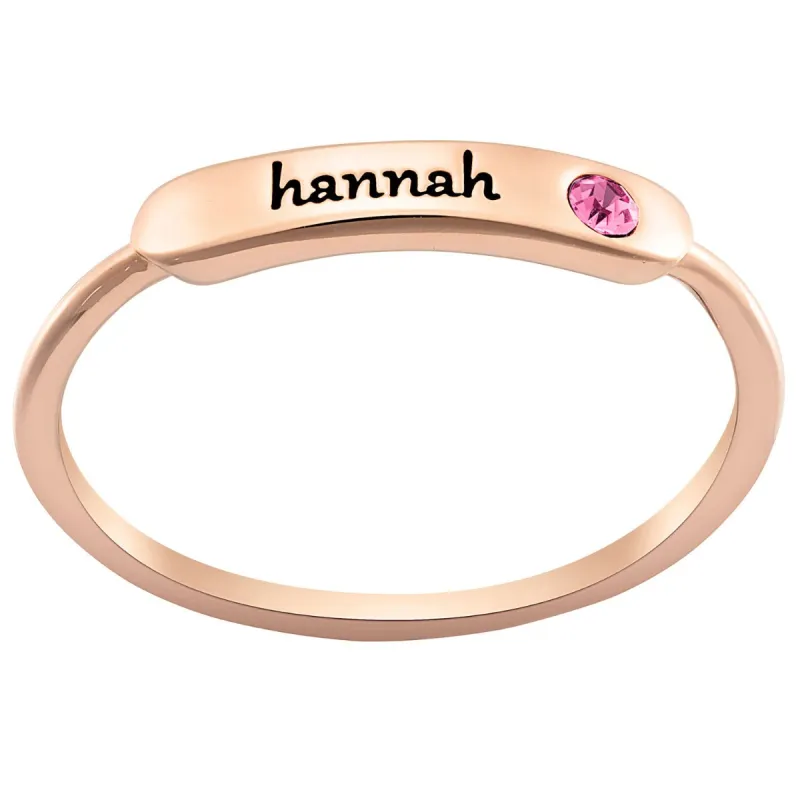 14K Rose Gold Plated Engraved Name and Birthstone Rectangle Stackable Ring sold by Limoges Jewelry