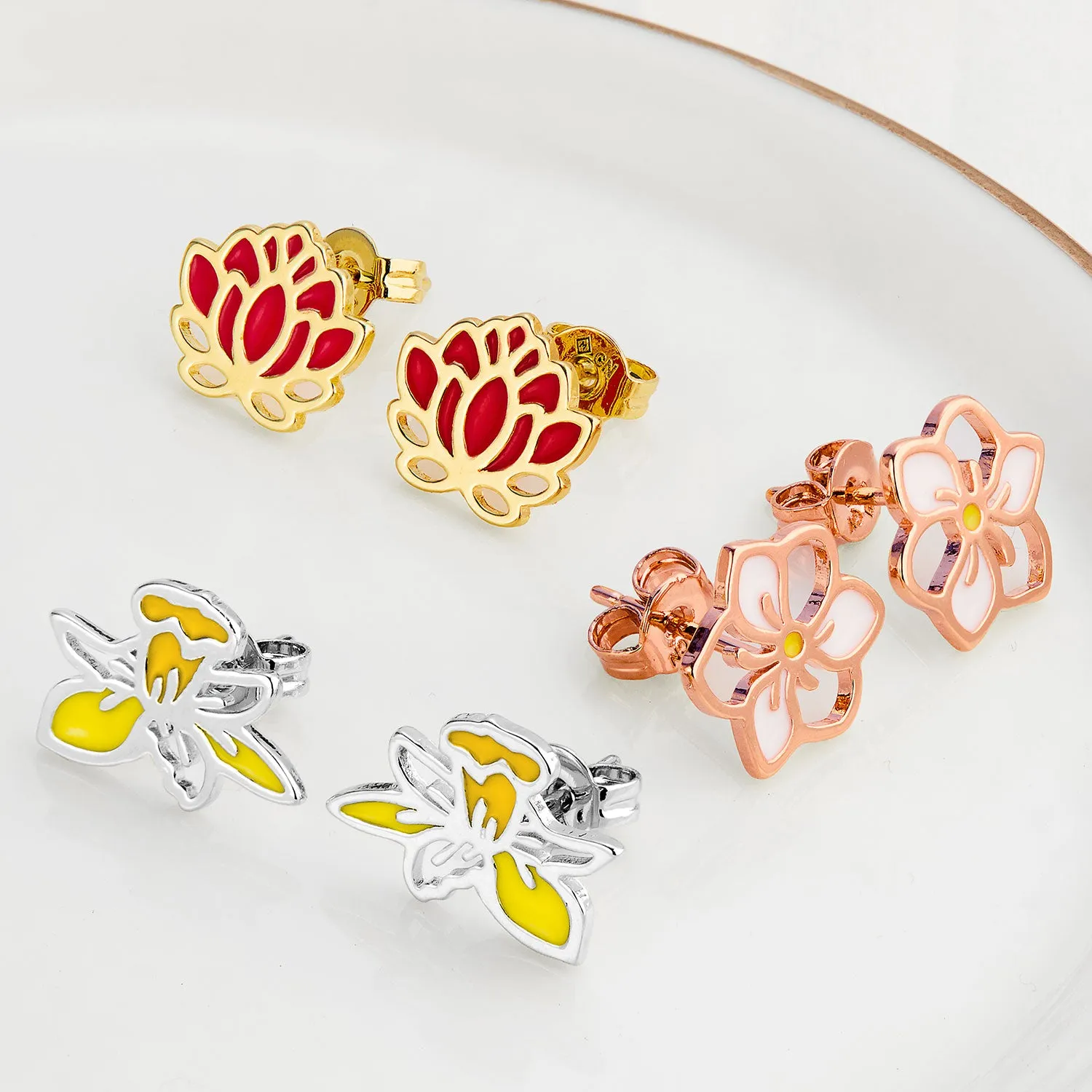 Enamel Birthmonth Flower Button Stud Earrings sold by Limoges Jewelry