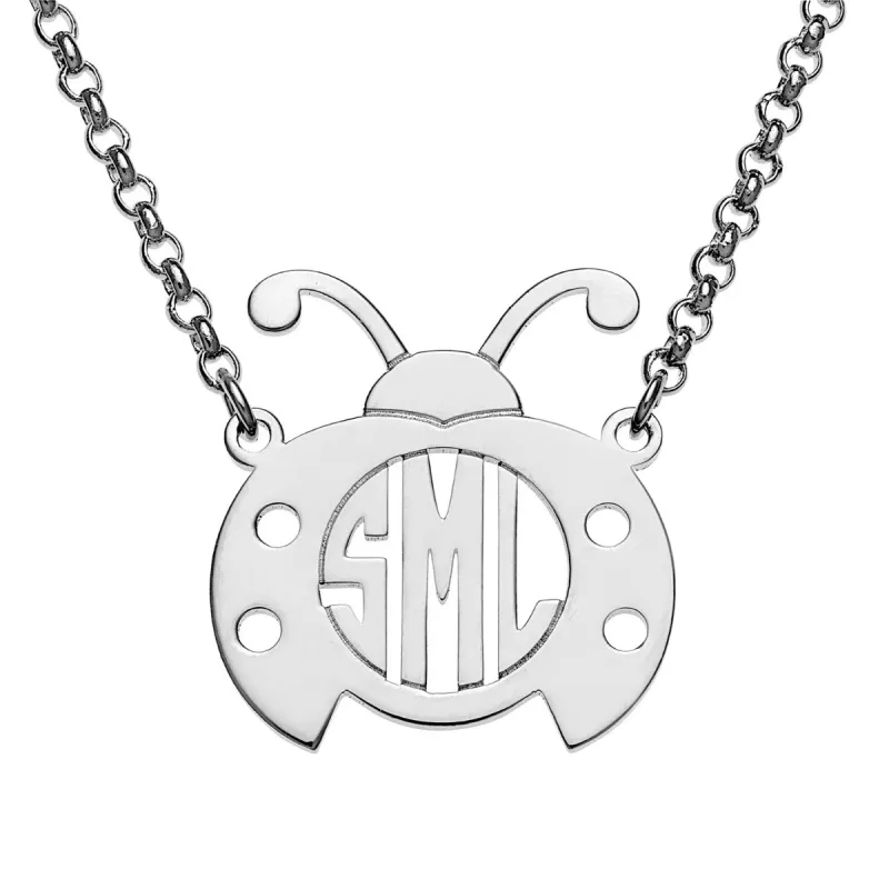 Silver Plated Ladybug Monogram Necklace sold by Limoges Jewelry