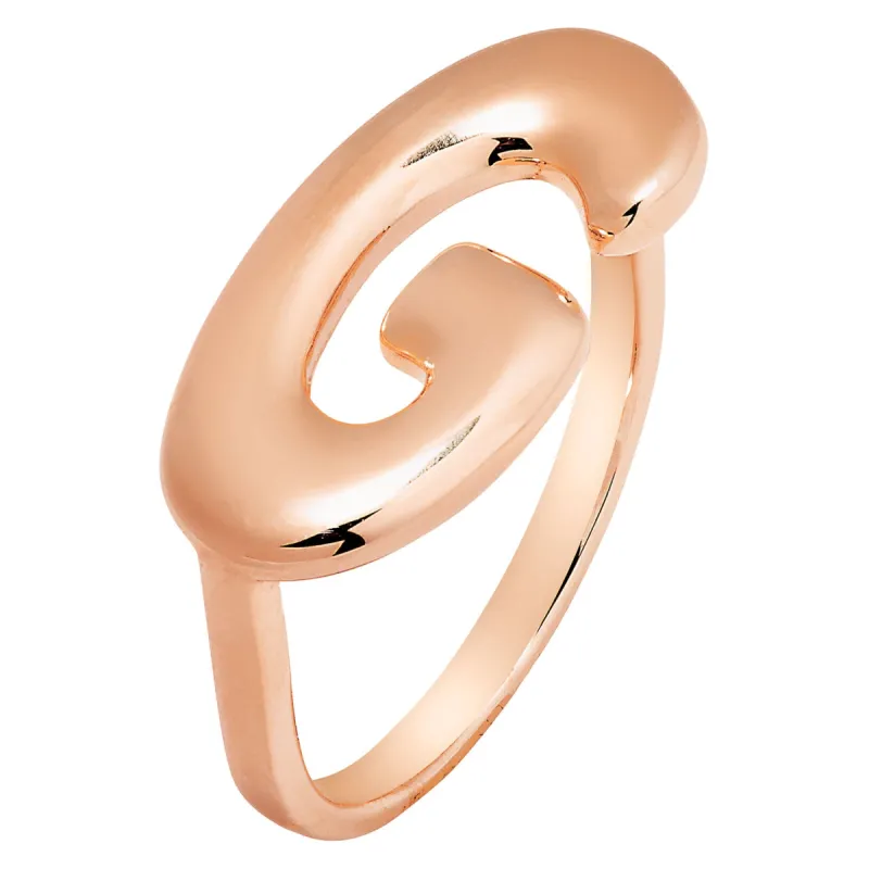 Rose Gold Plated Bold Balloon Letter Horizontal Initial Ring sold by Limoges Jewelry