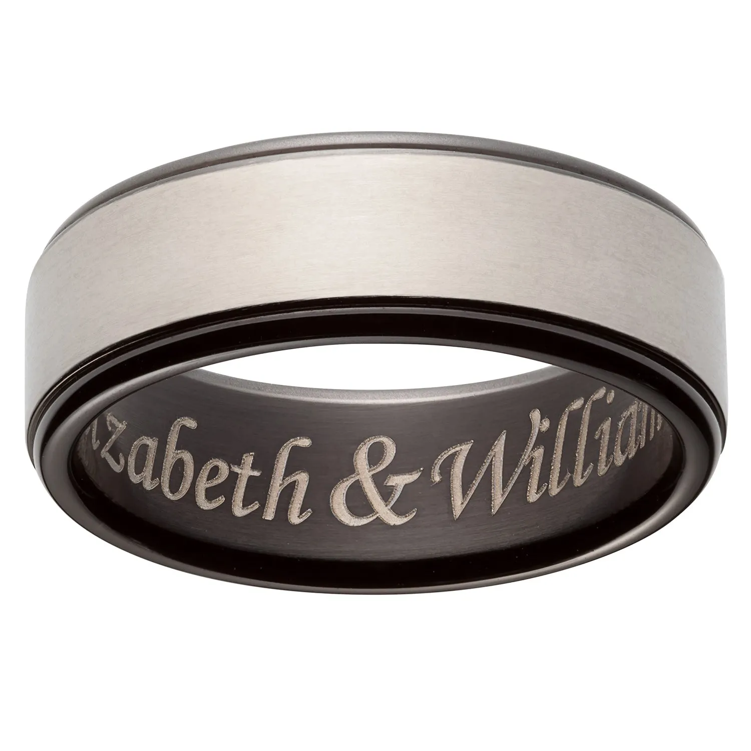 Men's Titanium Two-Tone Engraved Message Band sold by Limoges Jewelry