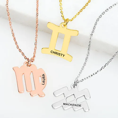 Engraved Name Zodiac Sign Necklace sold by Limoges Jewelry