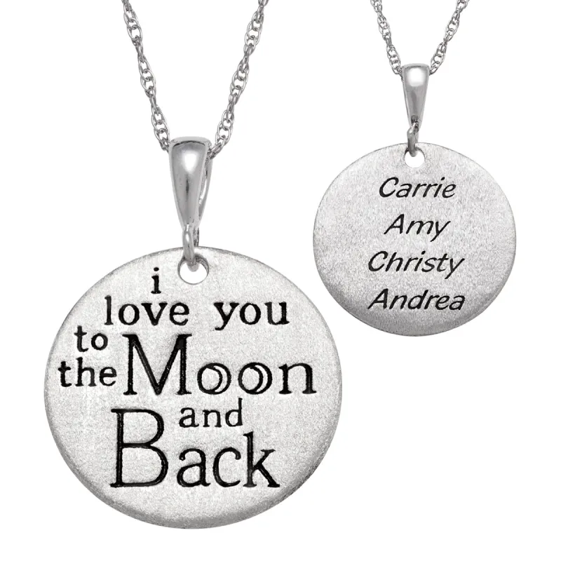 Sterling Silver Inspirational Engravable "To the Moon and Back" Necklace sold by Limoges Jewelry