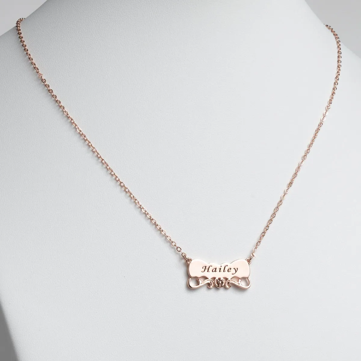 14K Rose Gold Plated Engraved Name with Heart Scroll Plaque Necklace sold by Limoges Jewelry product image thumbnail 2