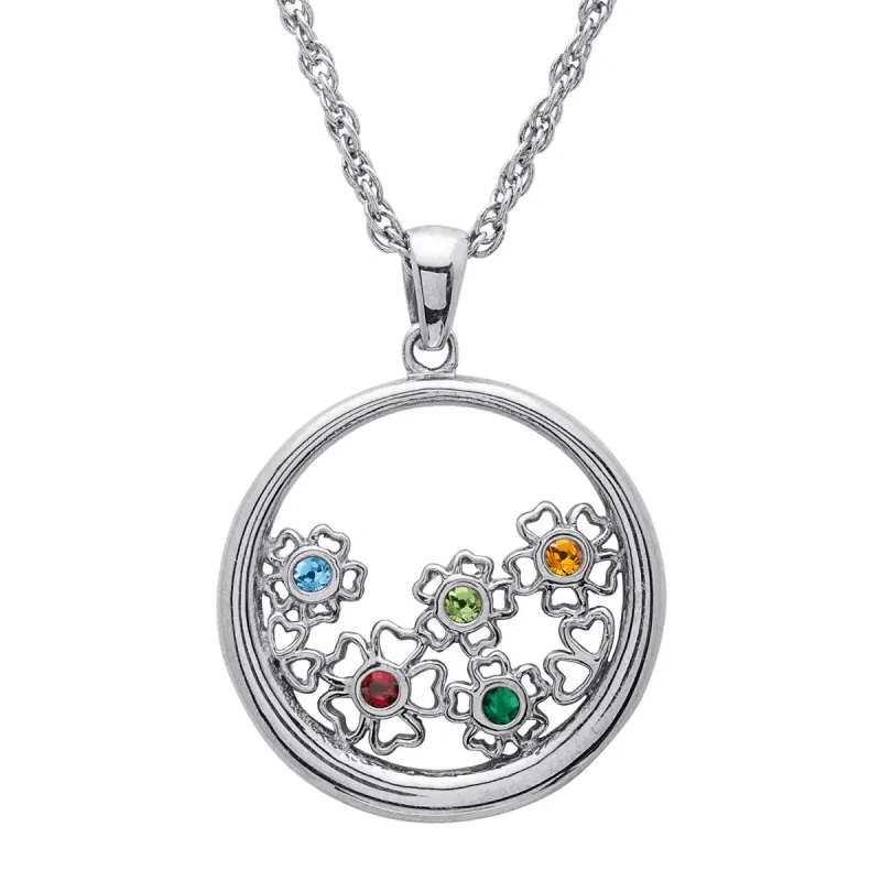 Secret Gardens Sterling Silver Family Flower Birthstone Circle Pendant sold by Limoges Jewelry
