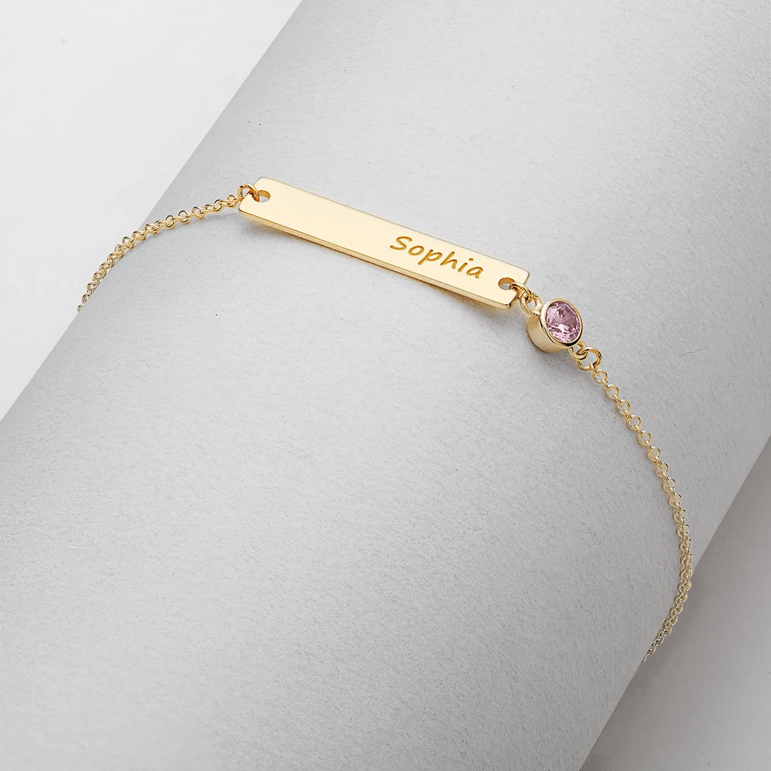 Engraved Name Bar and Birthstone Adjustable Bracelet sold by Limoges Jewelry product image thumbnail 5