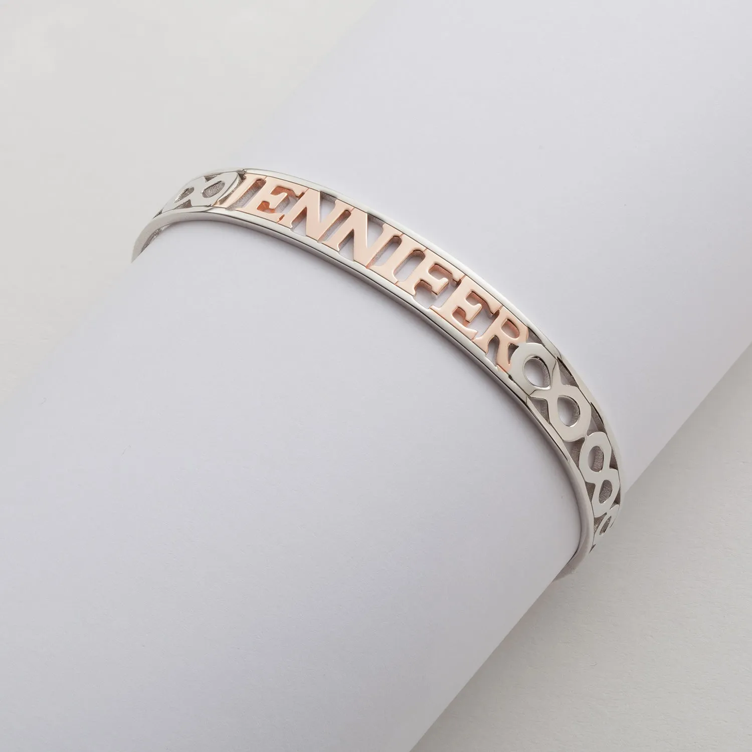 Slim Two-Tone Name and Infinity Bangle sold by Limoges Jewelry product image thumbnail 4