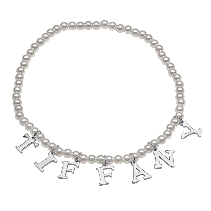 Classic Uppercase Letter Name Stretch Bracelet with Pearls sold by Limoges Jewelry