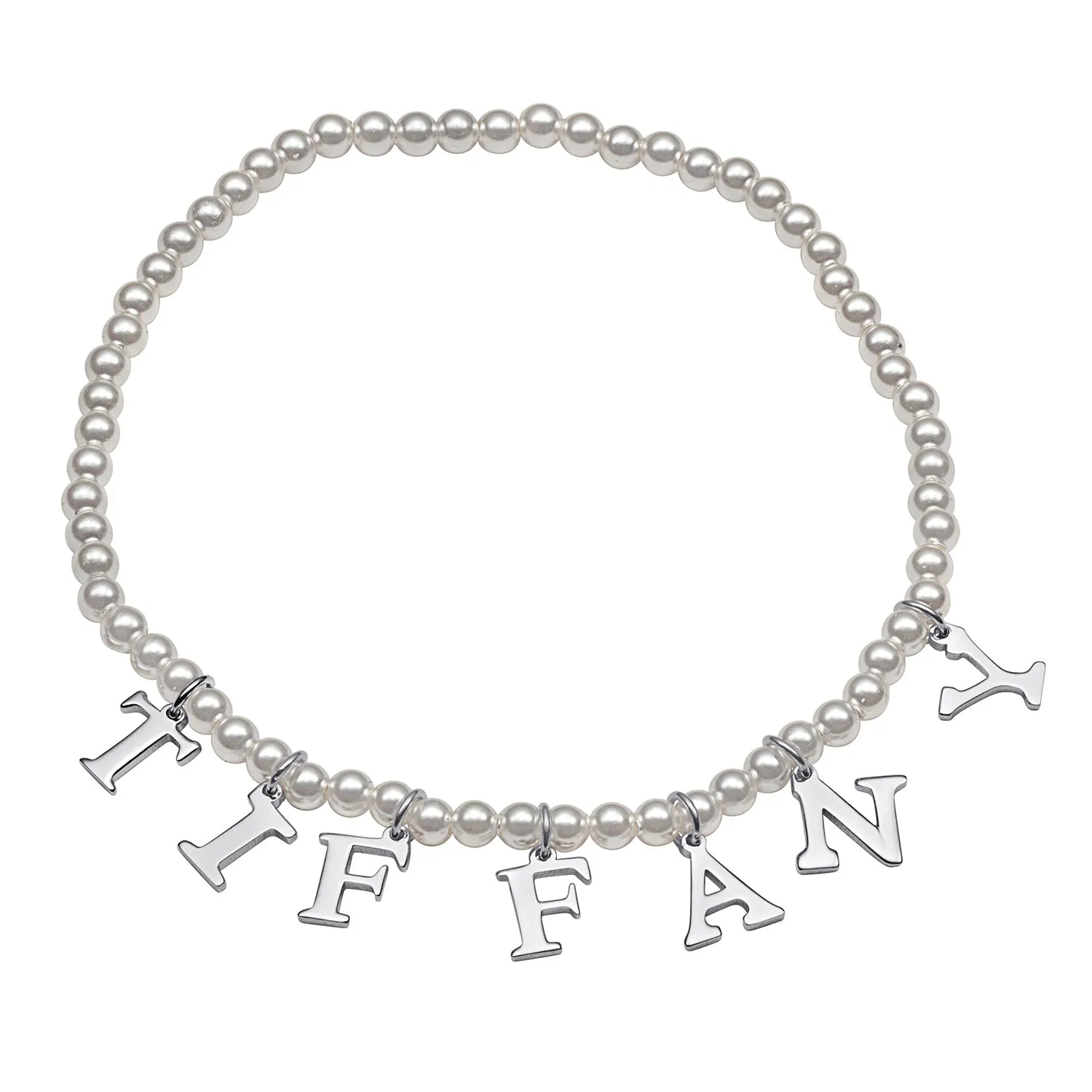 Classic Uppercase Letter Name Stretch Bracelet with Pearls sold by Limoges Jewelry