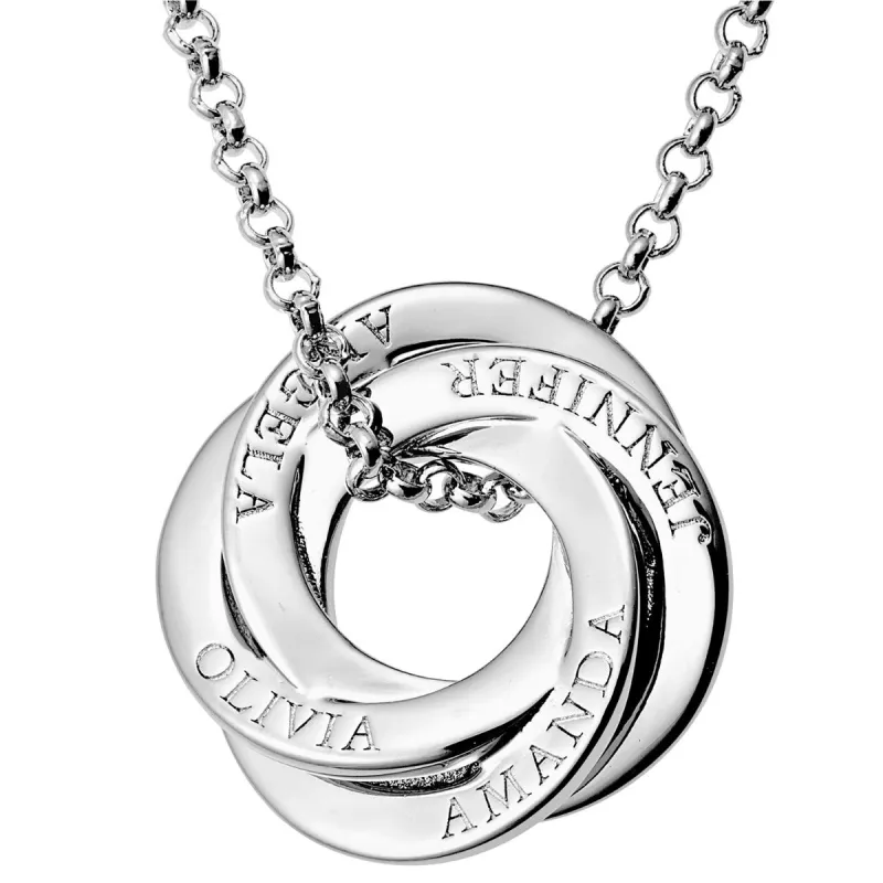 Silver Plated Interlocking Rings Name Necklace sold by Limoges Jewelry