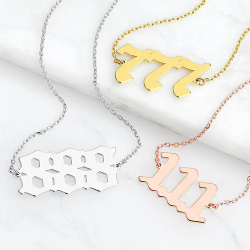 Sterling Silver Old English Angel Number Necklace sold by Limoges Jewelry