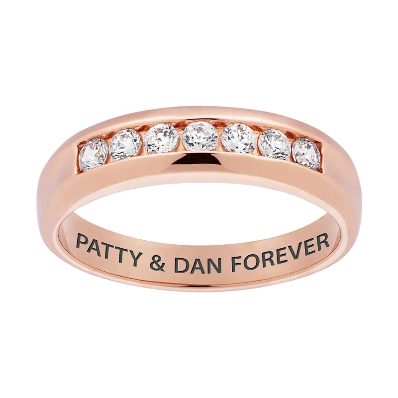 Mens 14K Rose Gold over Sterling Engraved CZ Wedding Band sold by Limoges Jewelry