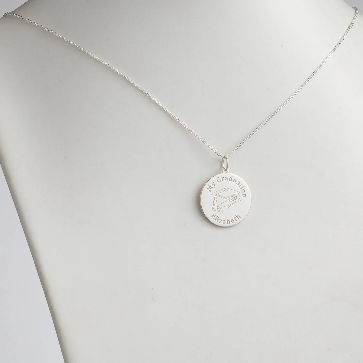 Sterling Silver Graduation Name with Grad Cap Disc Pendant sold by Limoges Jewelry product image thumbnail 2