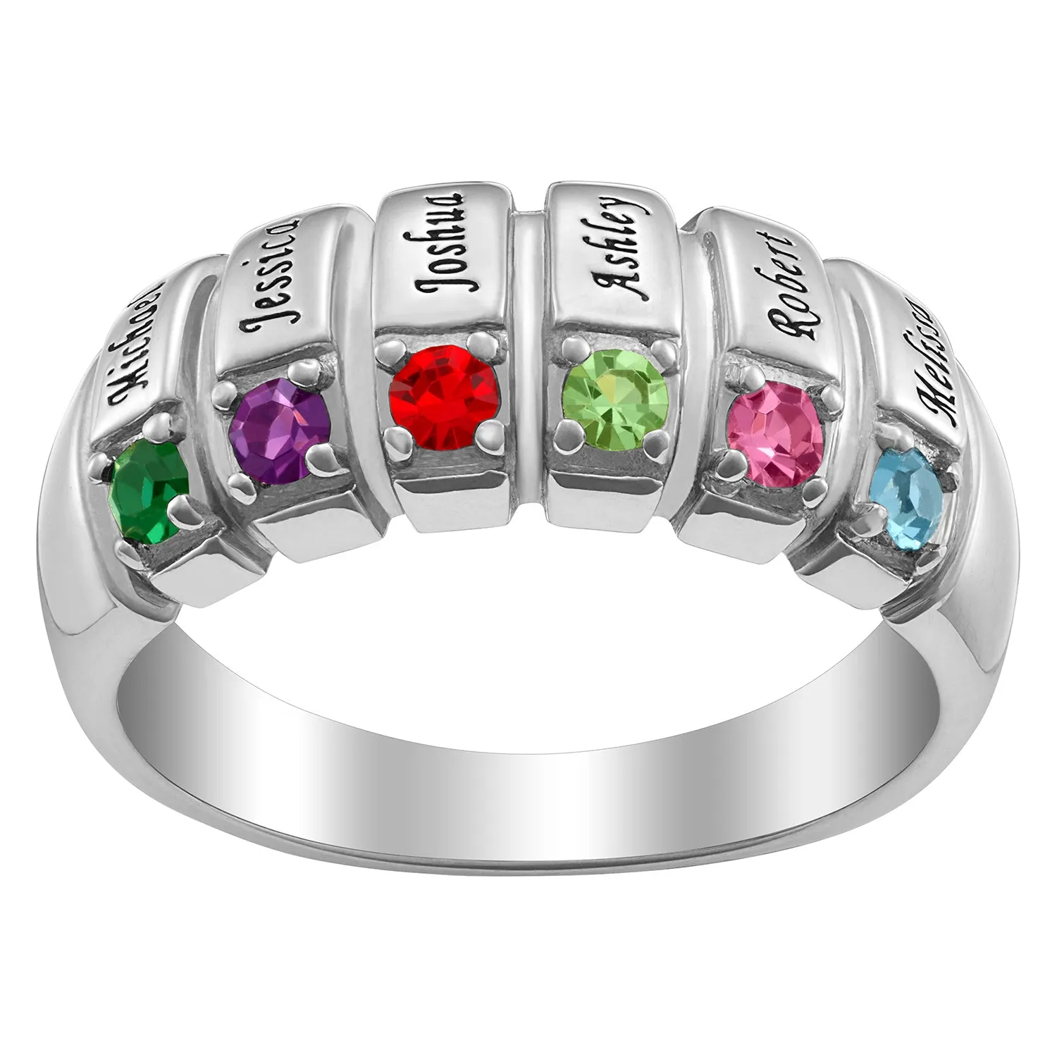 Sterling Silver Family Name and Birthstone Ring sold by Limoges Jewelry