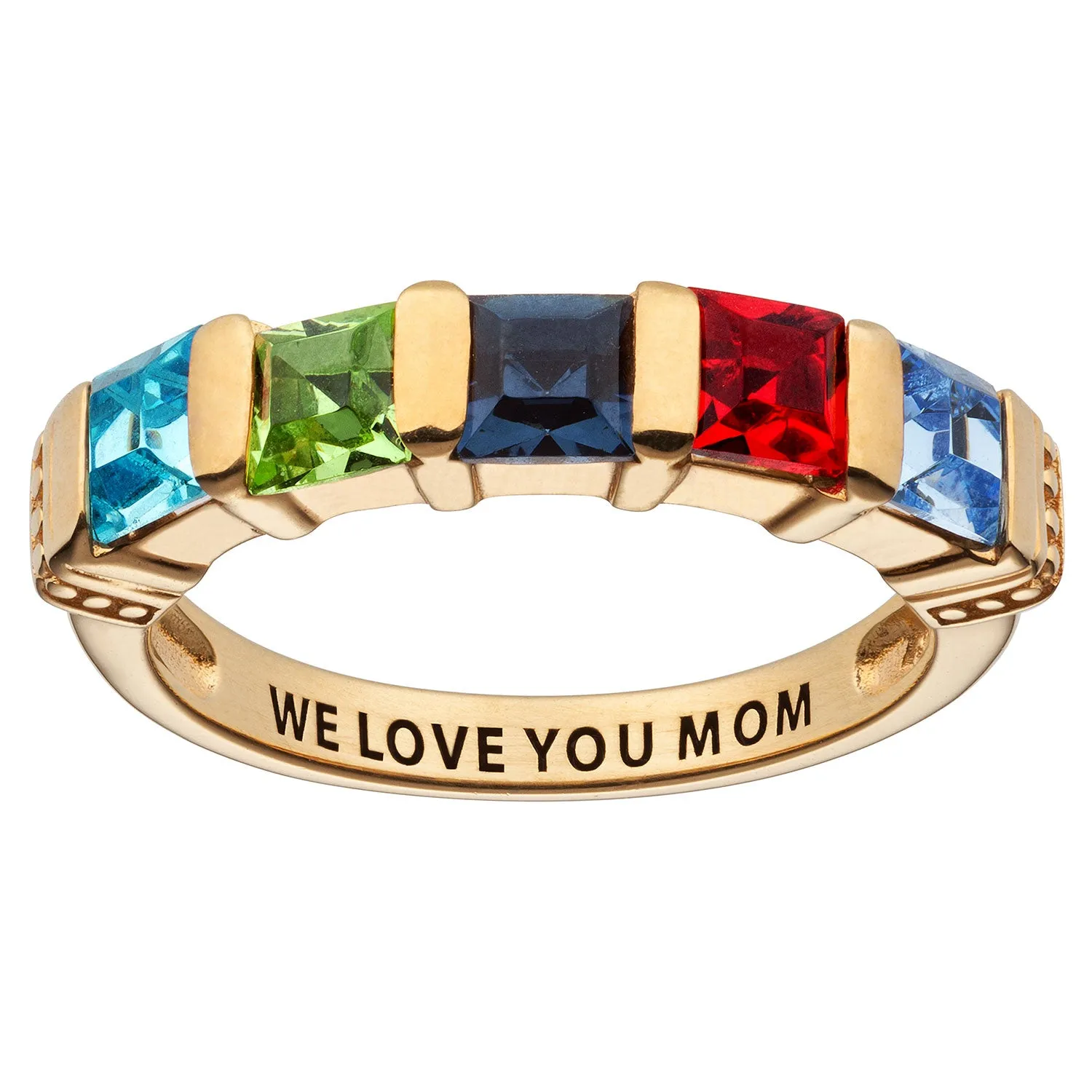 14K Gold over Sterling Square Mother's Birthstone Ring - 5 Stones sold by Limoges Jewelry