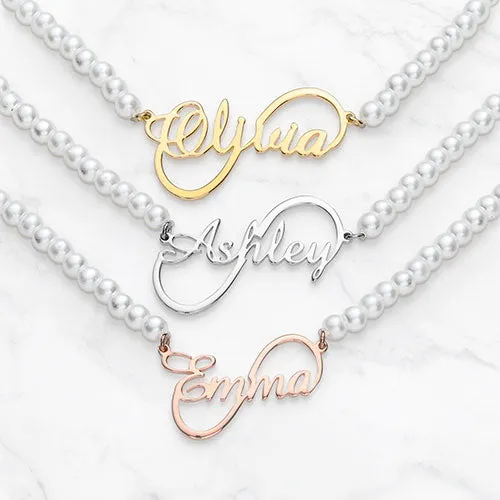 Script Name Infinity Glass Pearl Necklace sold by Limoges Jewelry