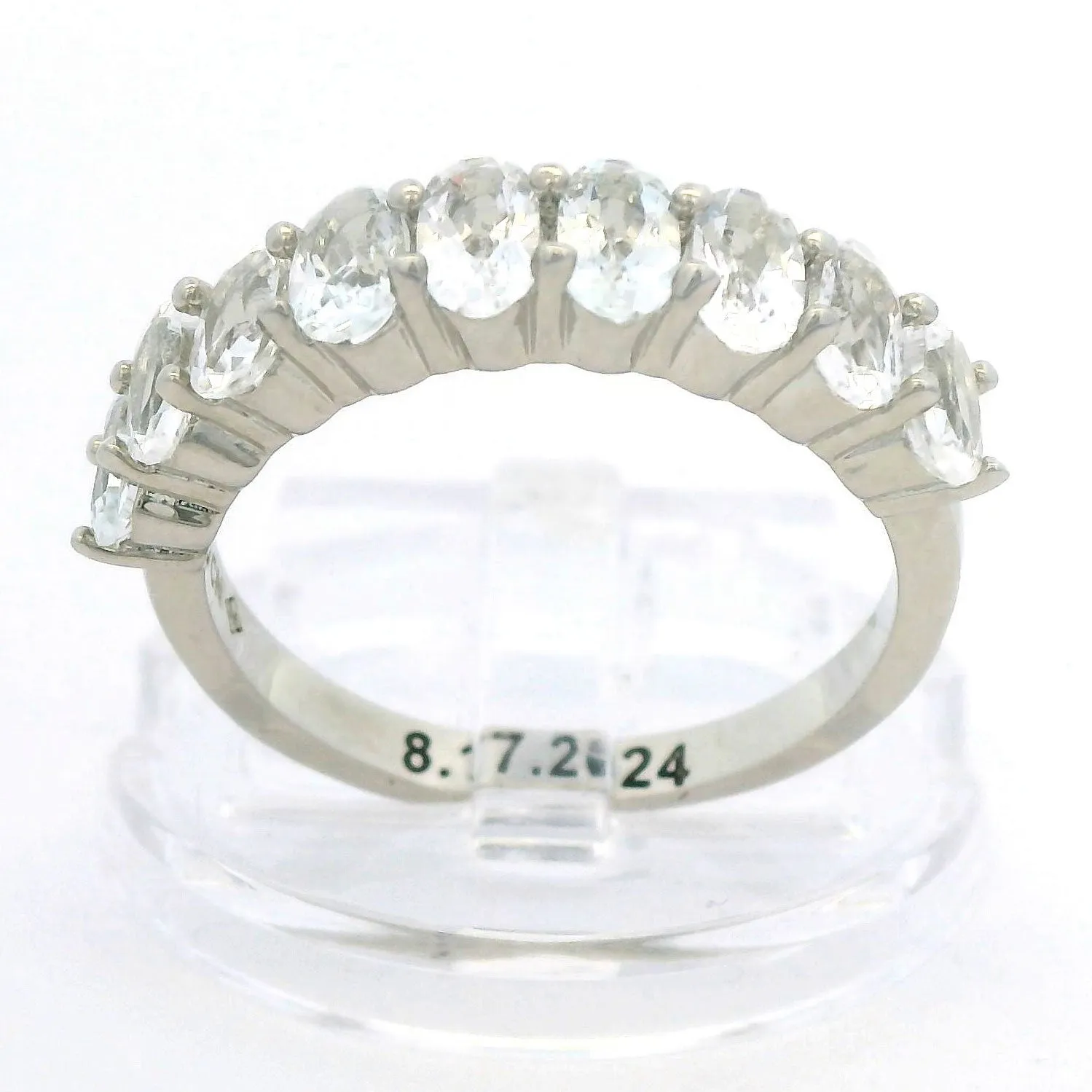 Platinum over Sterling Engraved Oval Half Eternity White Topaz Ring sold by Limoges Jewelry