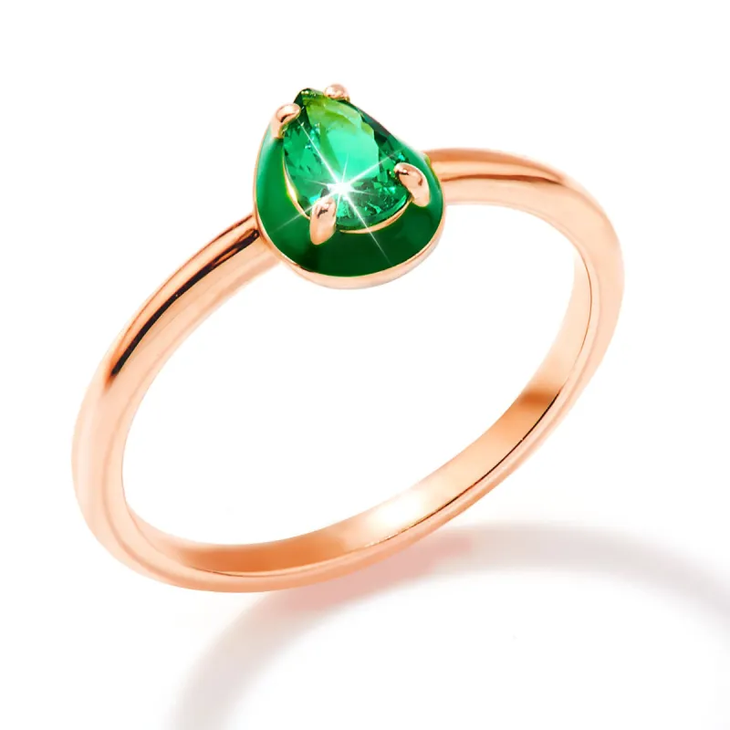 Rose Gold Plated Pear Birthstone and Enamel Ring sold by Limoges Jewelry