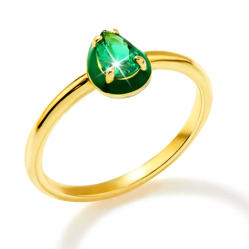 Gold Plated Pear Birthstone and Enamel Ring sold by Limoges Jewelry