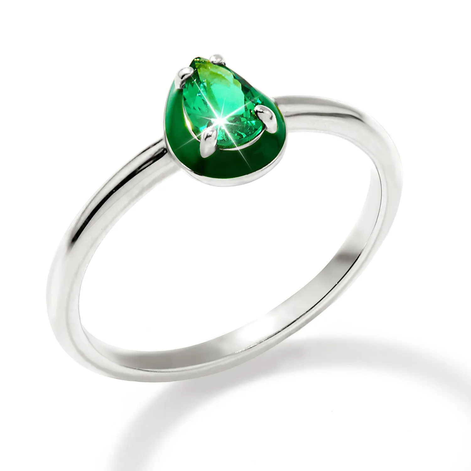 Silver Plated Pear Birthstone and Enamel Ring sold by Limoges Jewelry
