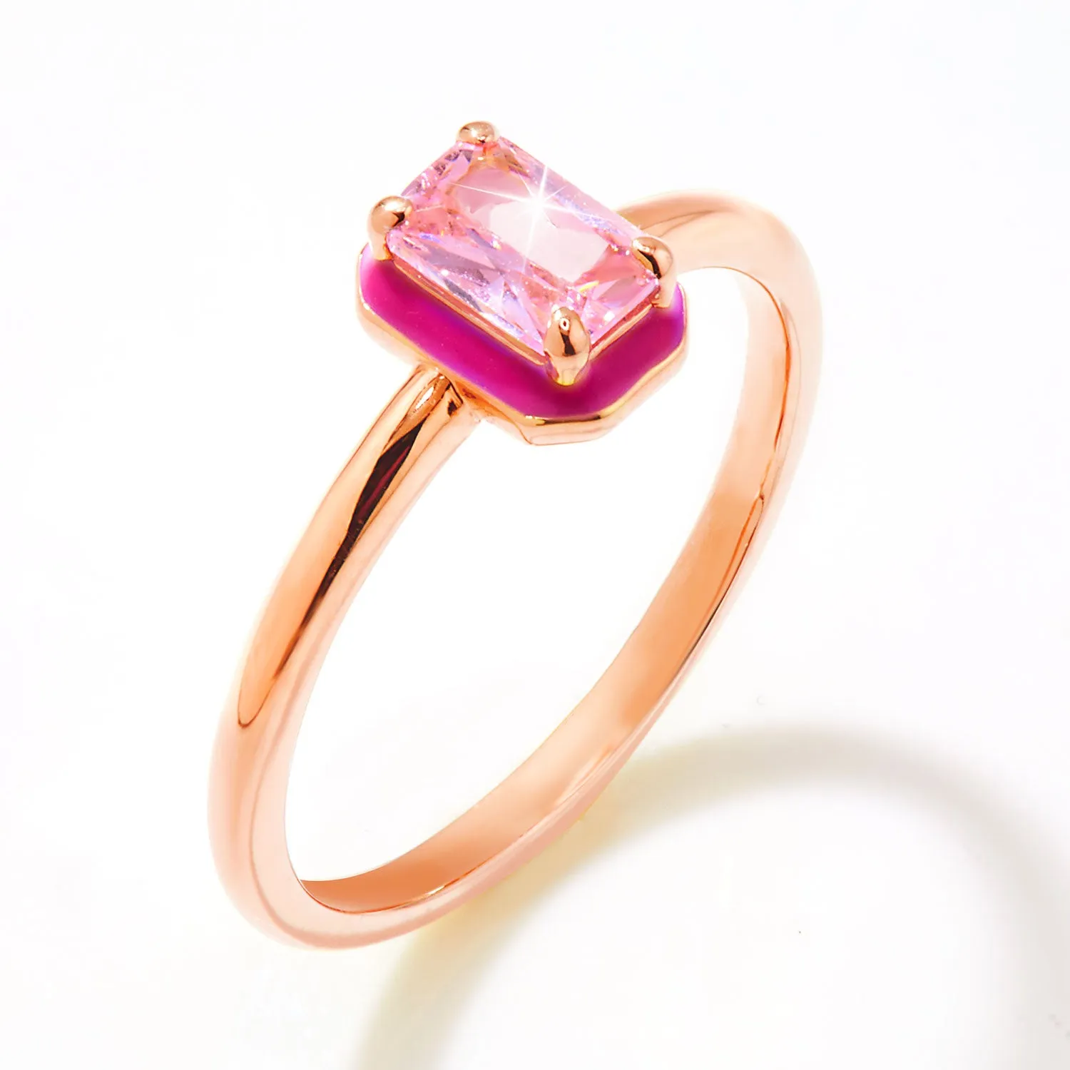 Rose Gold Plated Emerald Cut Birthstone and Enamel Ring sold by Limoges Jewelry