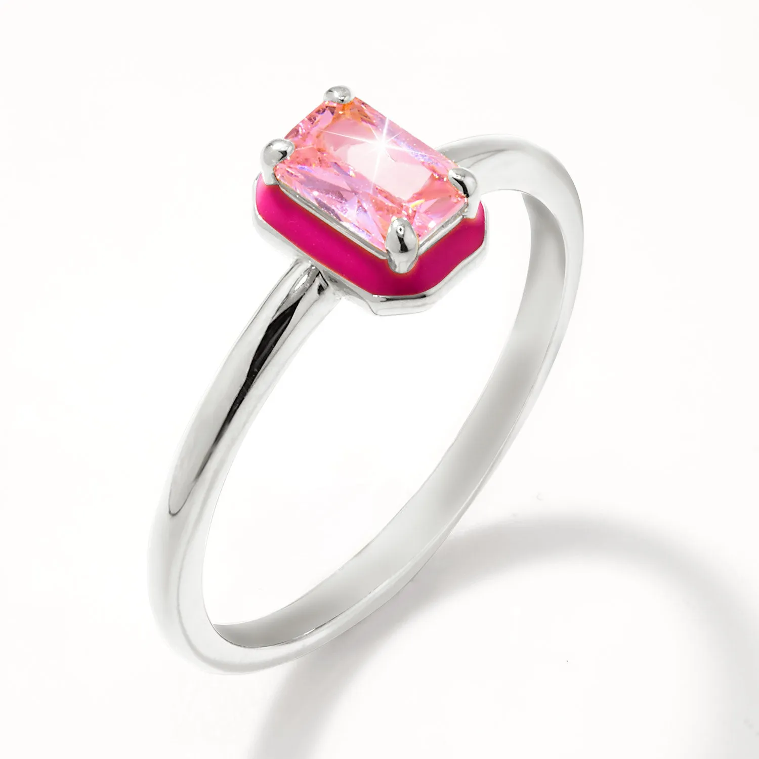 Silver Plated Emerald Cut Birthstone and Enamel Ring sold by Limoges Jewelry