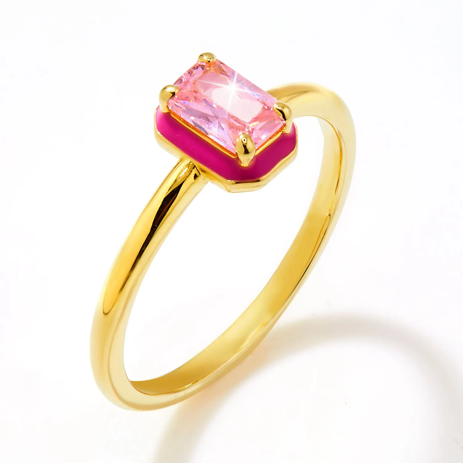 Gold Plated Emerald Cut Birthstone and Enamel Ring sold by Limoges Jewelry