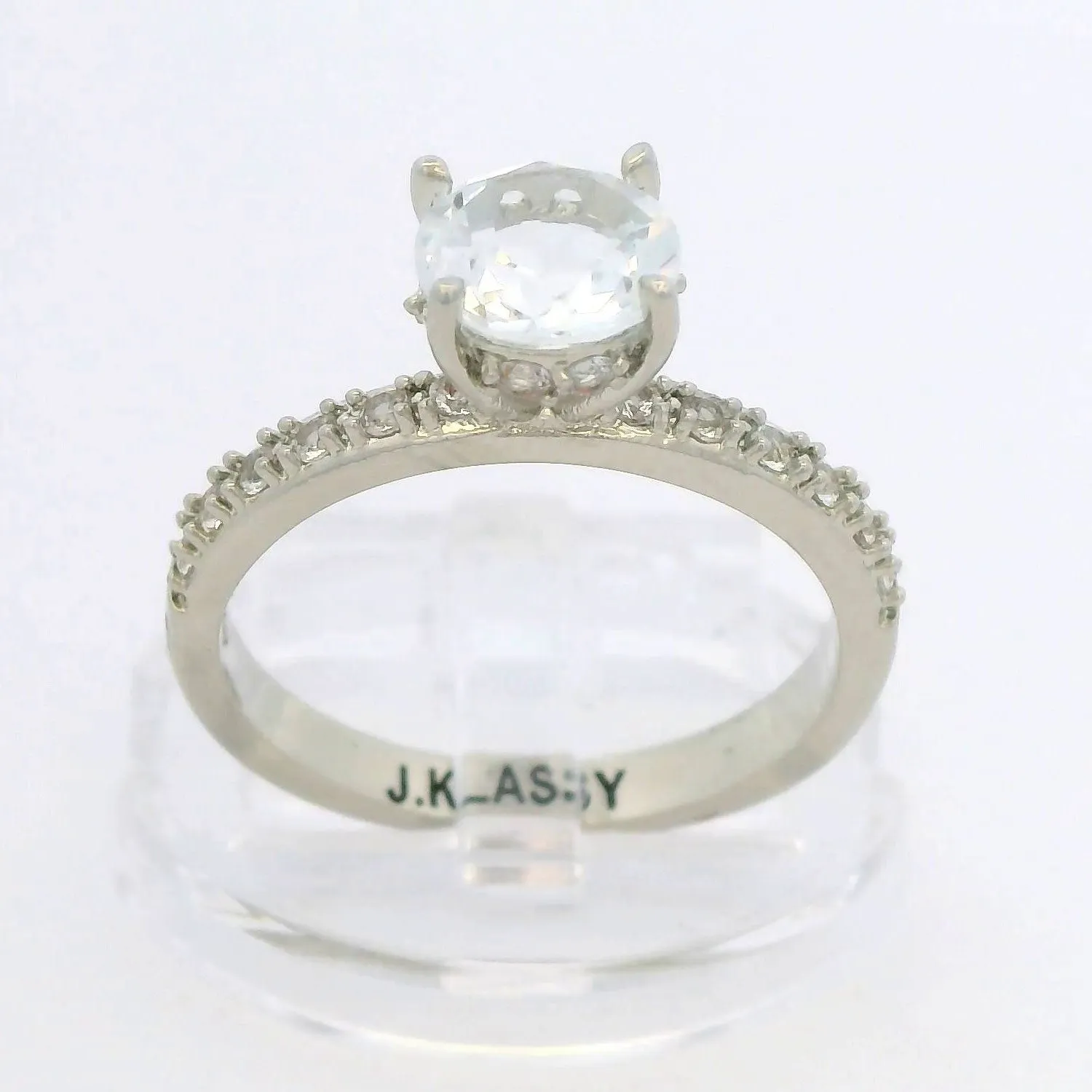 Platinum over Sterling Round White Topaz Pave Band Engagement Ring sold by Limoges Jewelry