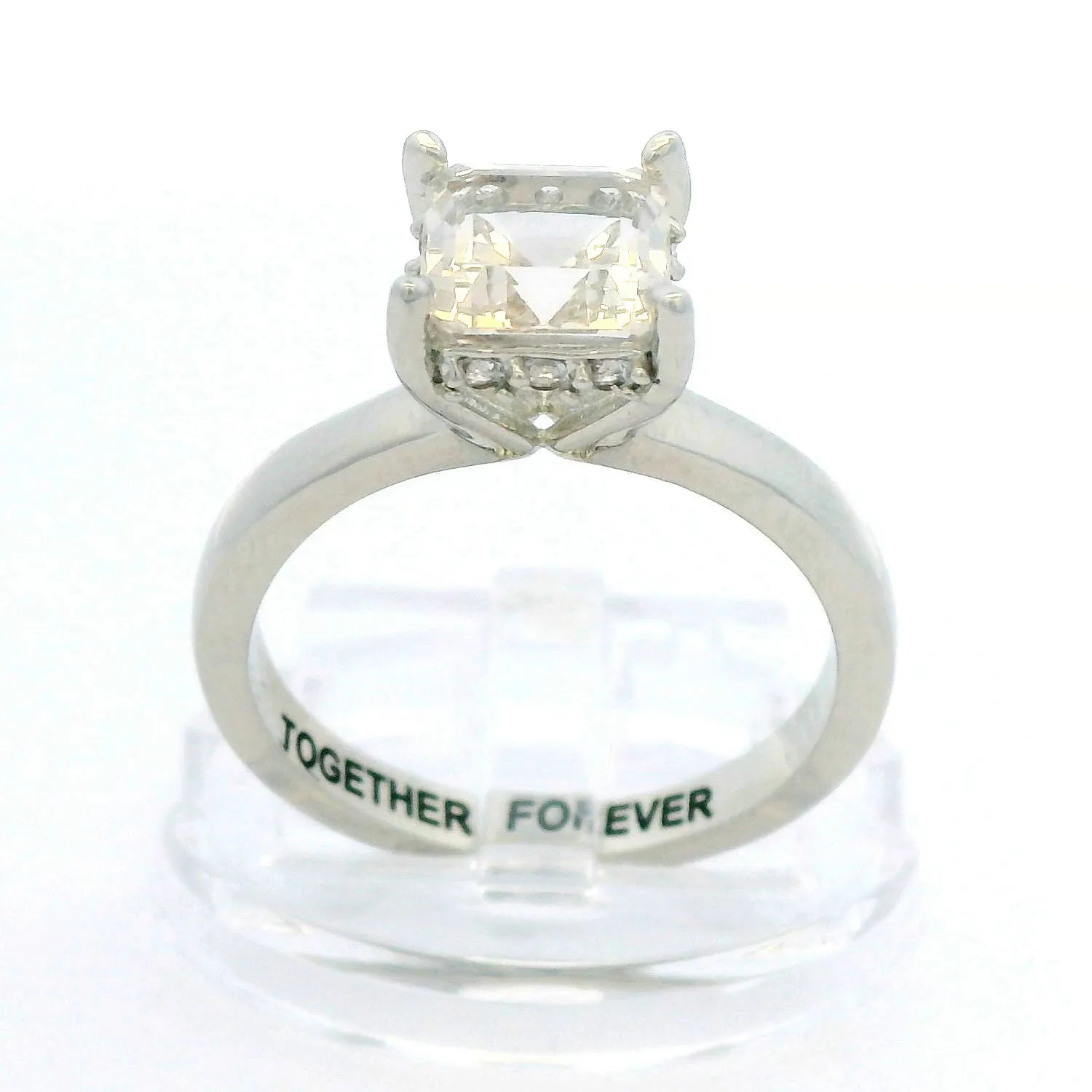 Platinum over Sterling Square Hidden Halo White Topaz Engagement Ring sold by Limoges Jewelry