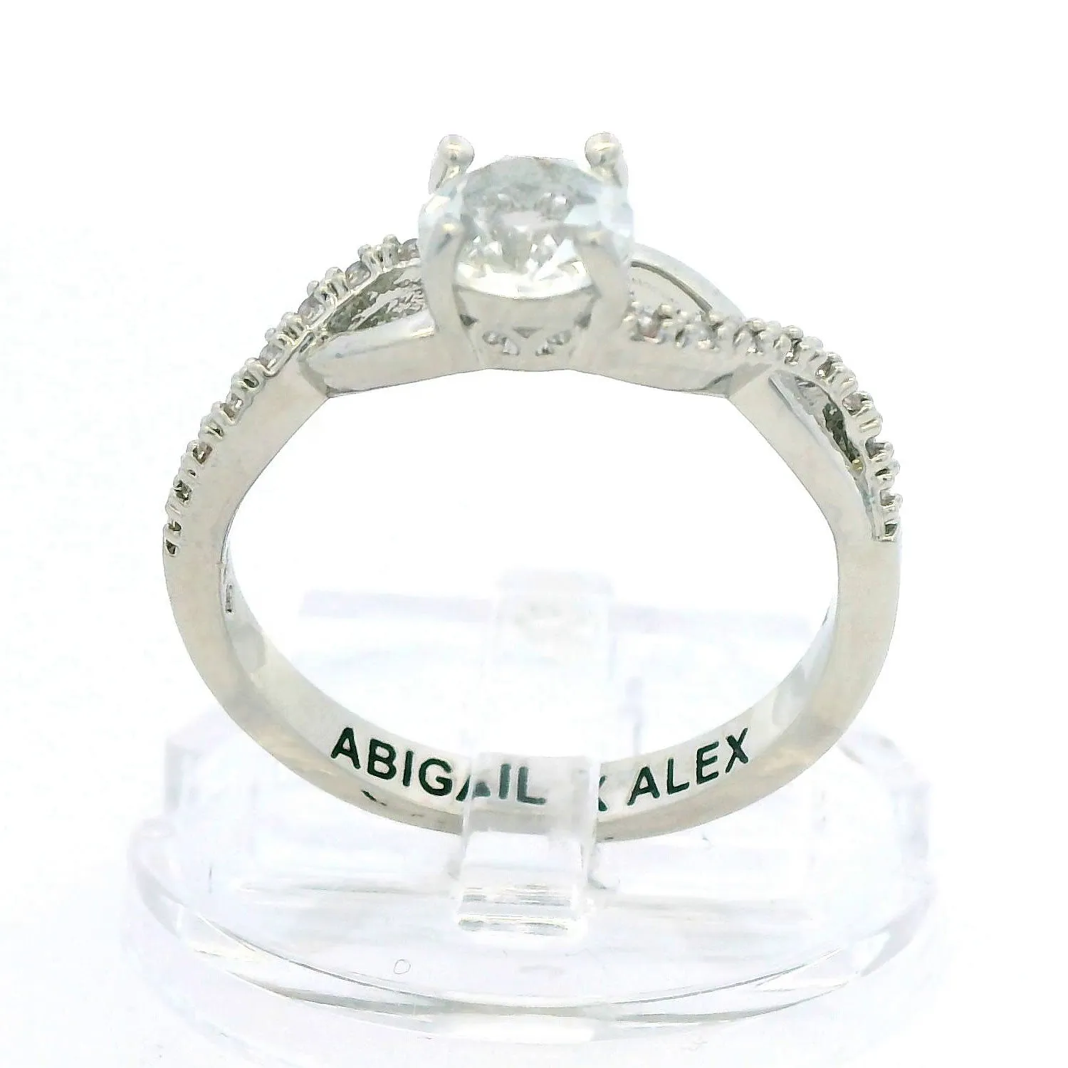 Platinum over Sterling Round White Topaz Twist Engagement Ring sold by Limoges Jewelry