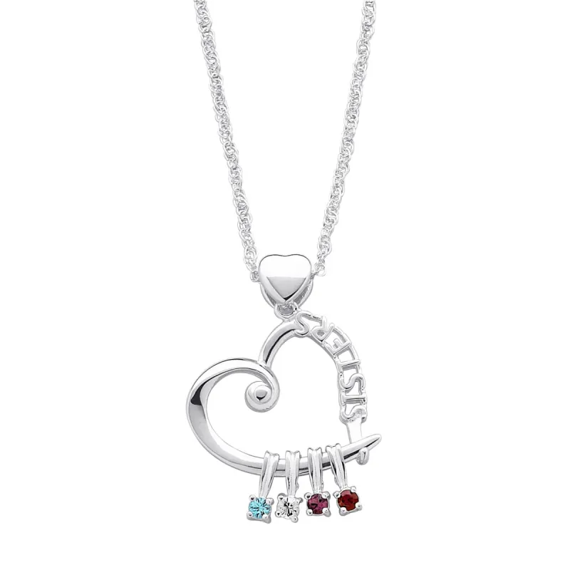 Sterling Silver Sisters Heart Slider Birthstone Necklace sold by Limoges Jewelry