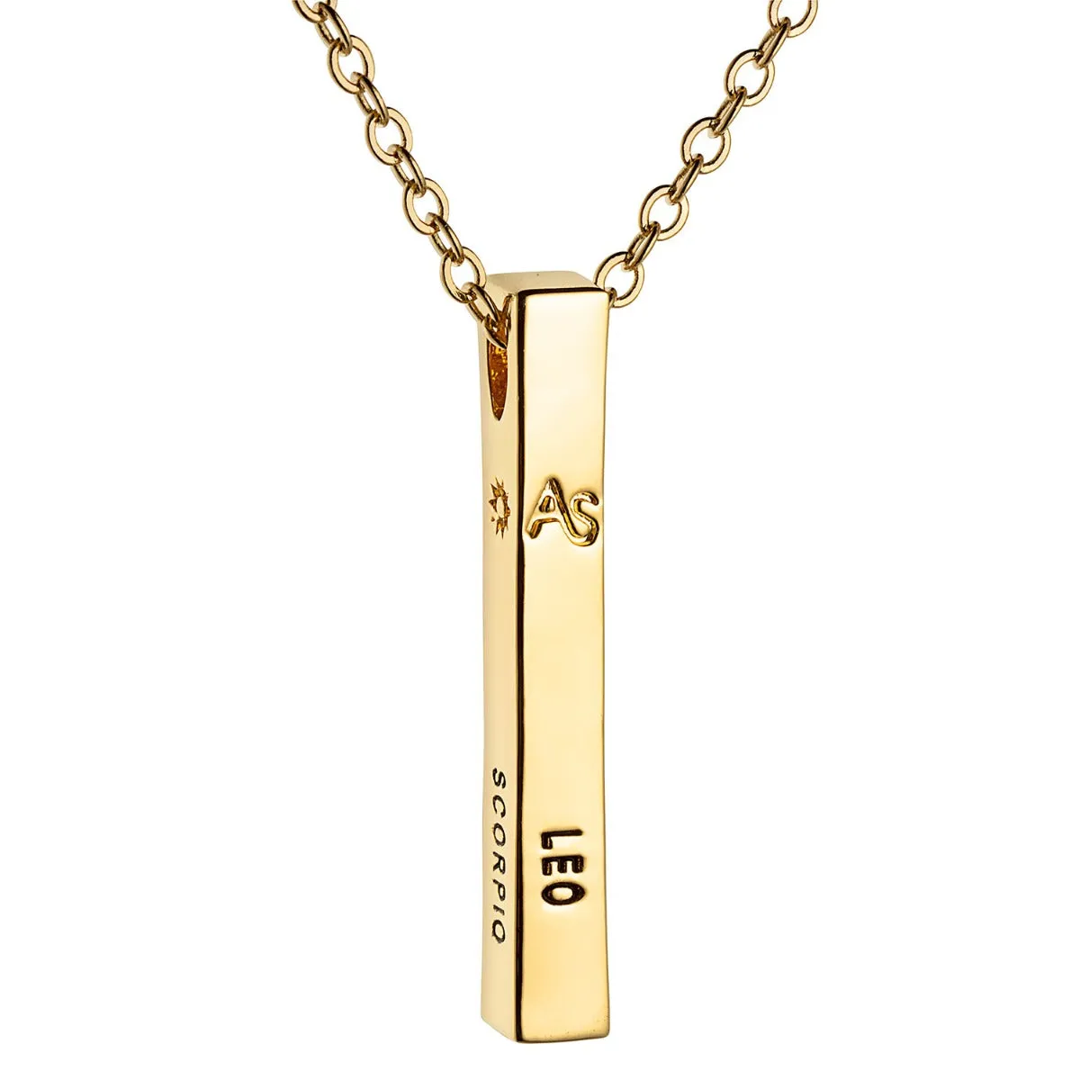 14K Gold Plated 3 Zodiac and Name 4 Sided Bar sold by Limoges Jewelry
